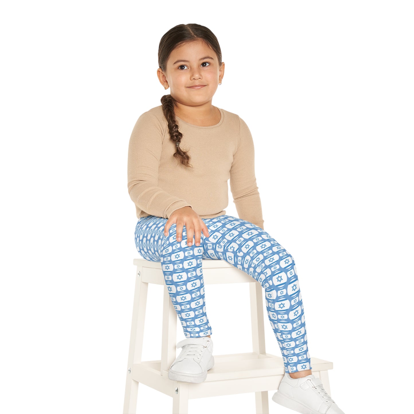 Ilan Israel Flag Pattern on Light Blue Kids Leggings