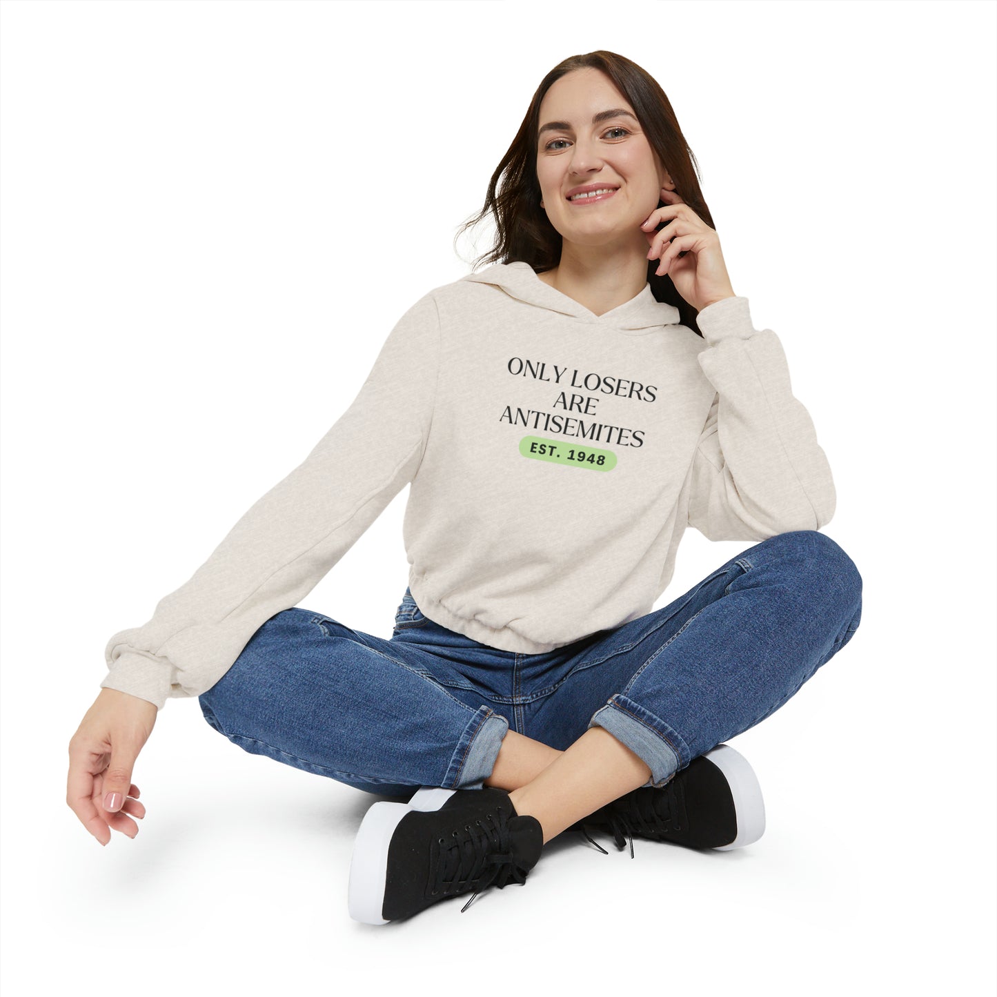 Only Losers Are Antisemites 1948 Green Women's Cinched Bottom Hoodie