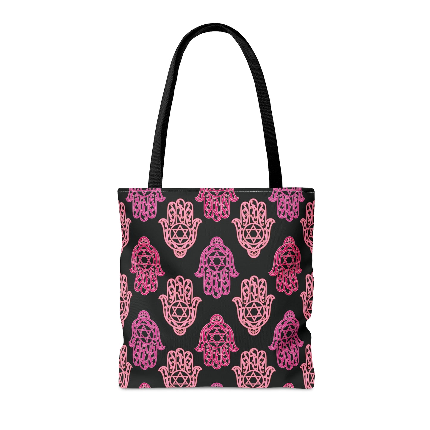 Hadar Pinks Hamsa Pattern on Black Pattern Tote Bag