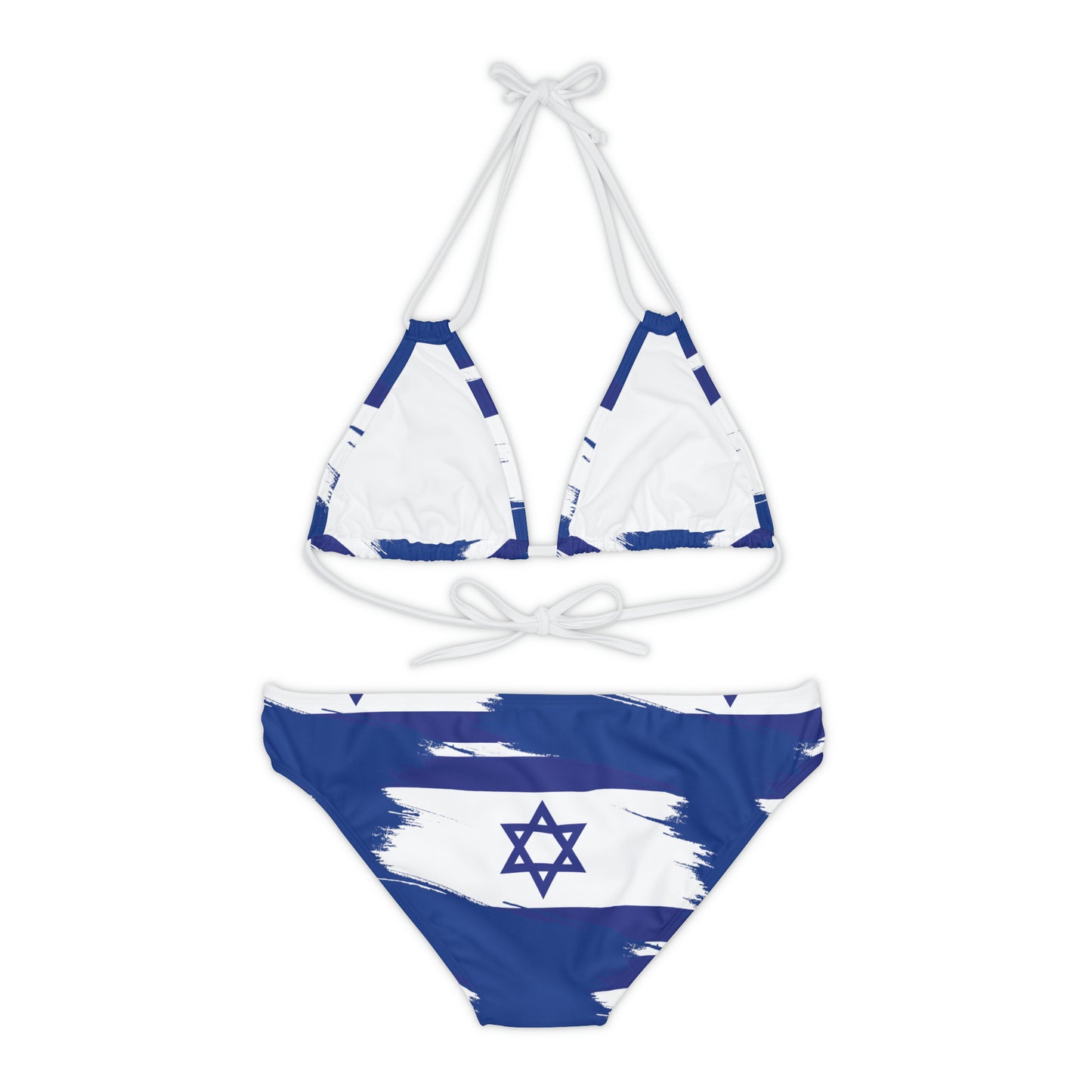 Ilay Larger Israel Flag Pattern on Blue Strappy Bikini Set