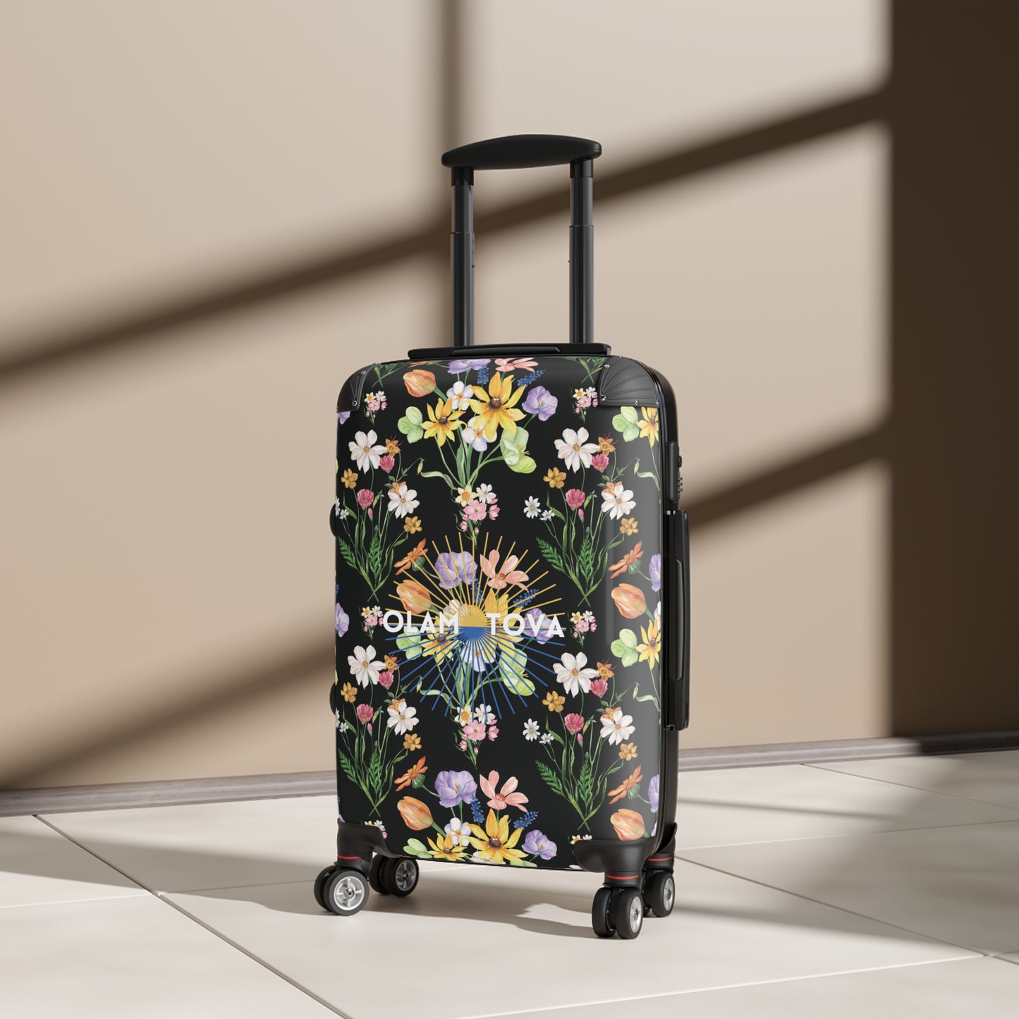 Yvonne Floral Pattern on Black Suitcase