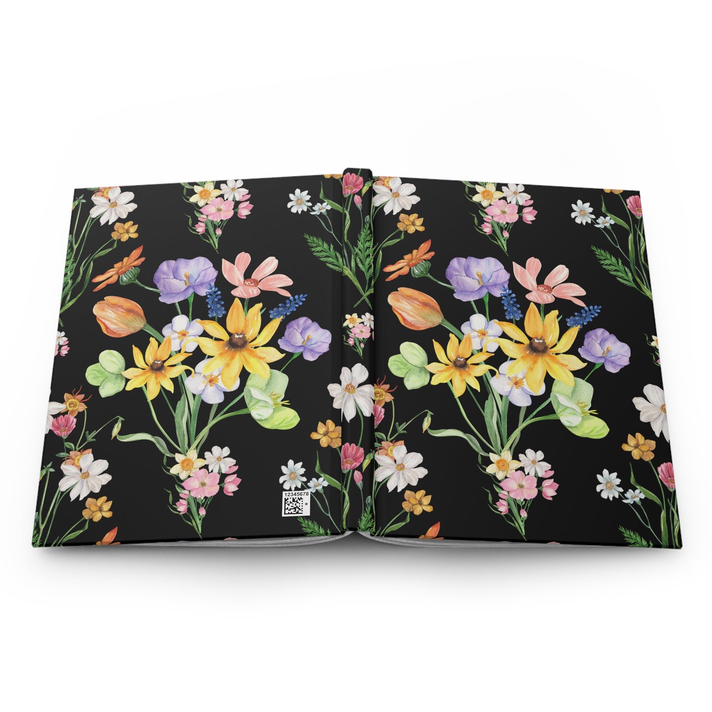 Yvonne Floral Pattern on Black Hardcover Journal Matte