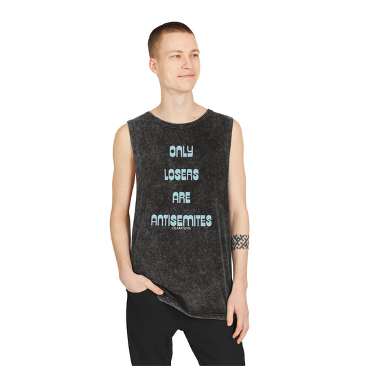 Only Losers Are Antisemites Blue Retro Unisex Stonewash Tank Top