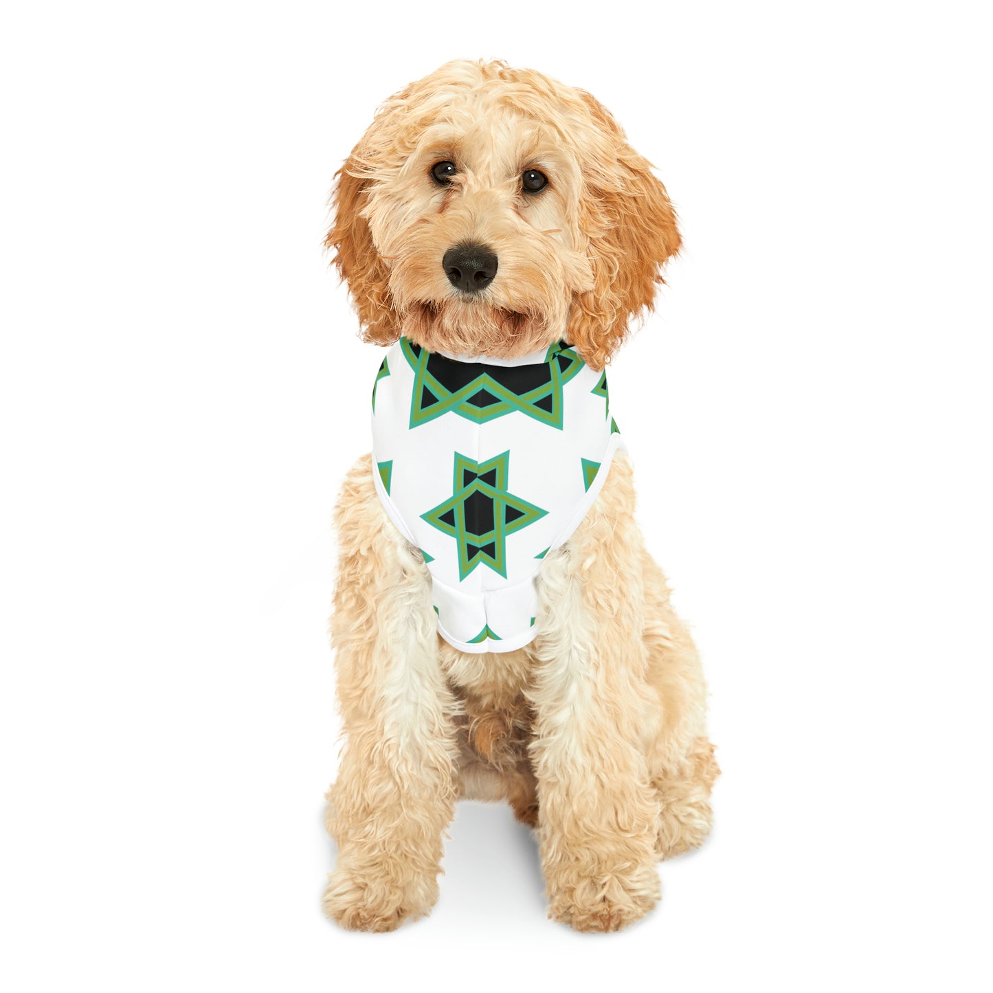 Magan Green David Pattern on White Pet Hoodie