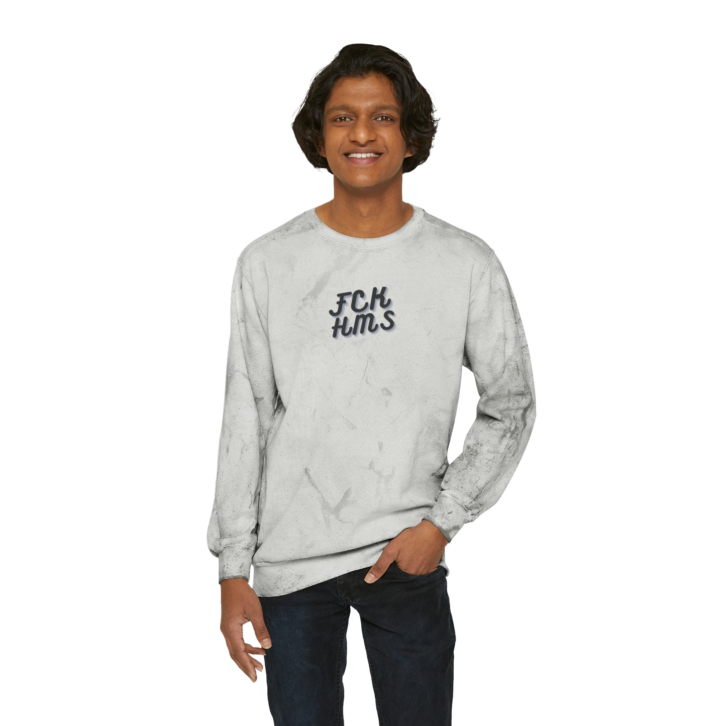 FCK HMS Script Black & Blue Unisex Color Blast Crewneck Sweatshirt