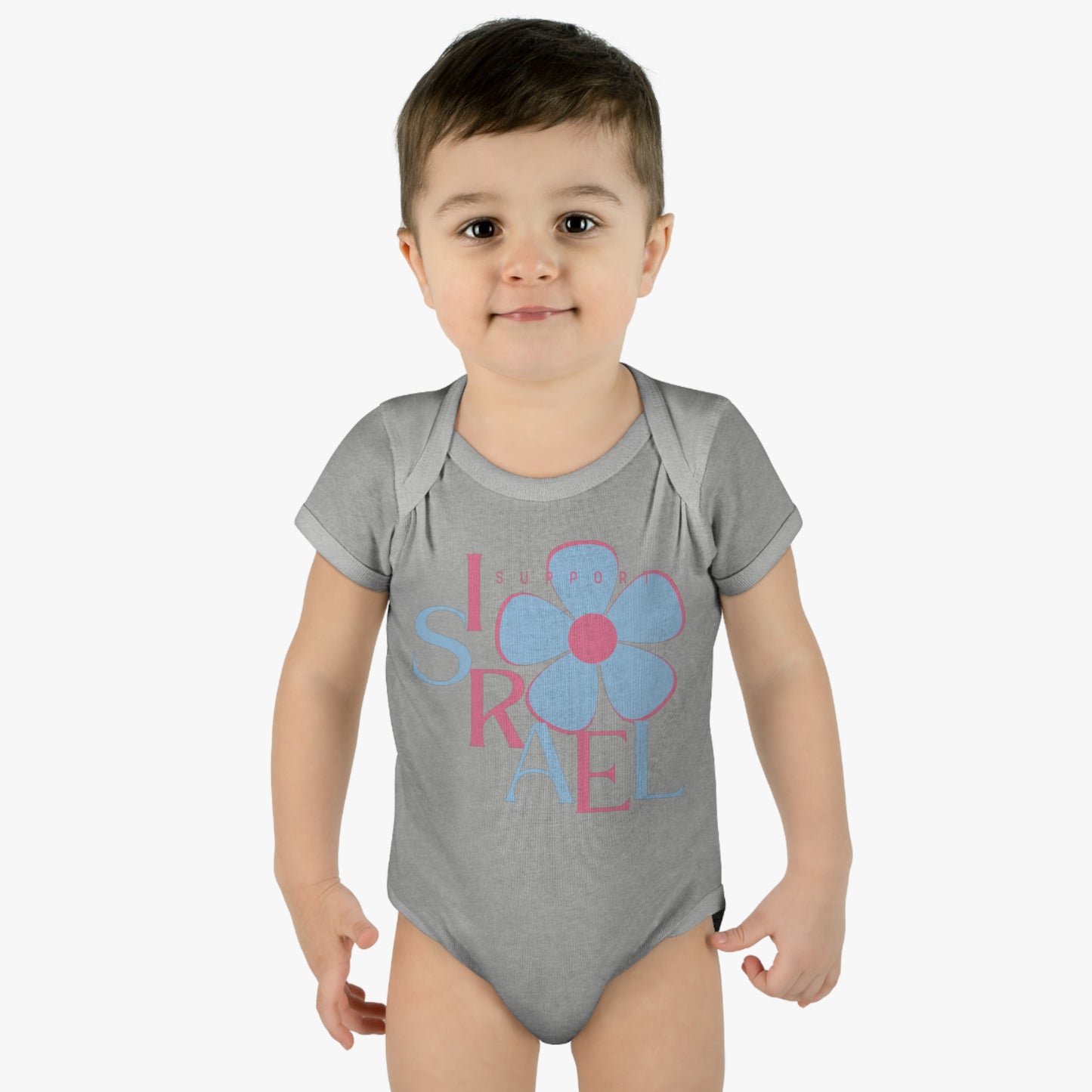 Isa Pink & Blue Support Israel Flower Infant Baby Rib Bodysuit