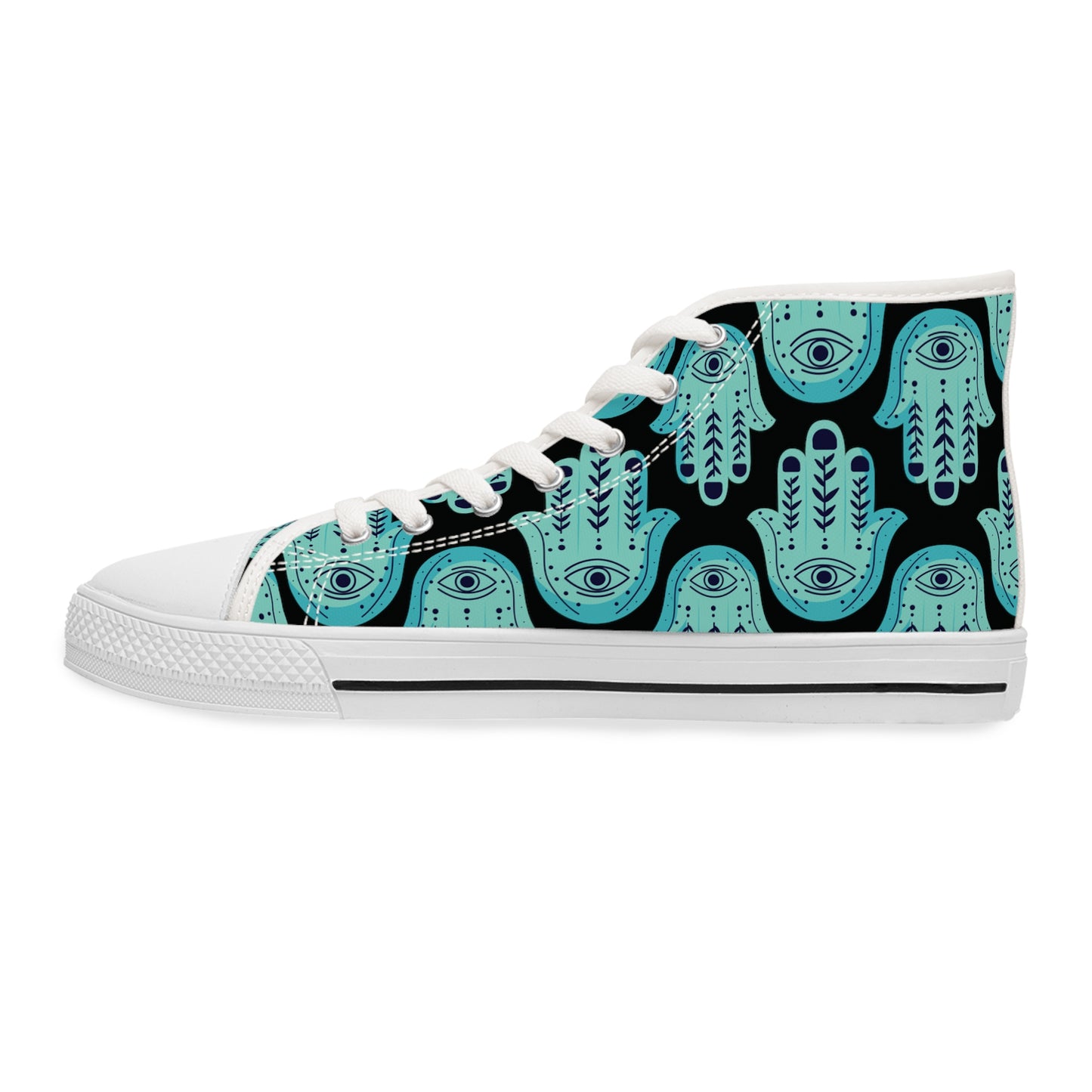 Hannah Bright Turquoise Hamsa Pattern Women's High Top Sneakers