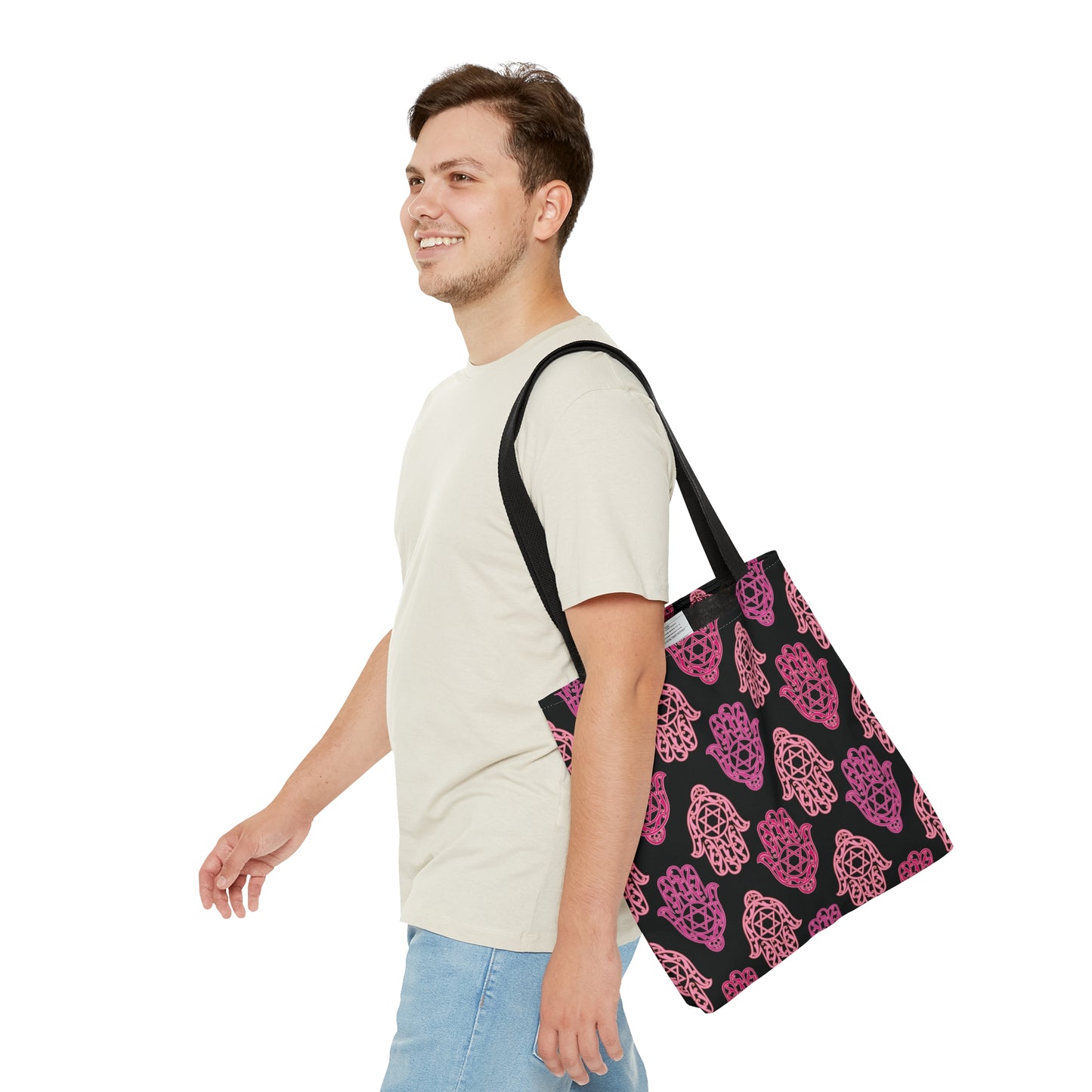 Hadar Pinks Hamsa Pattern on Black Pattern Tote Bag