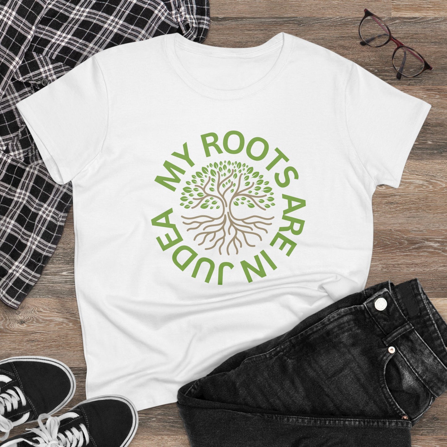 My Roots Are In Judea Green Circle Women's Midweight Cotton Tee