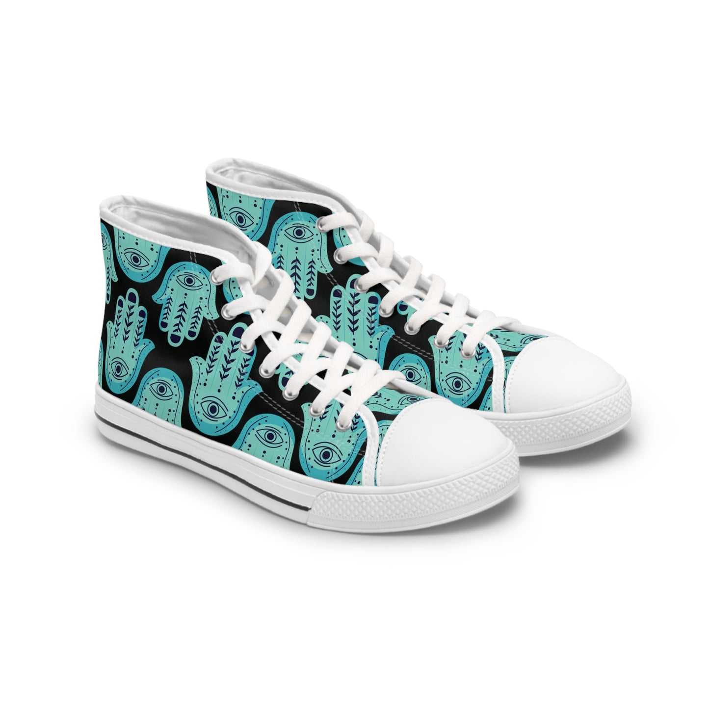 Hannah Bright Turquoise Hamsa Pattern Women's High Top Sneakers