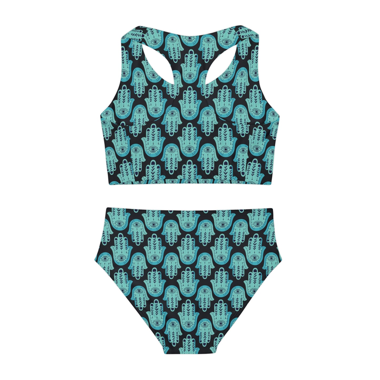 Hannah Bright Turquoise Hamsa Pattern Girls Two Piece Swimsuit