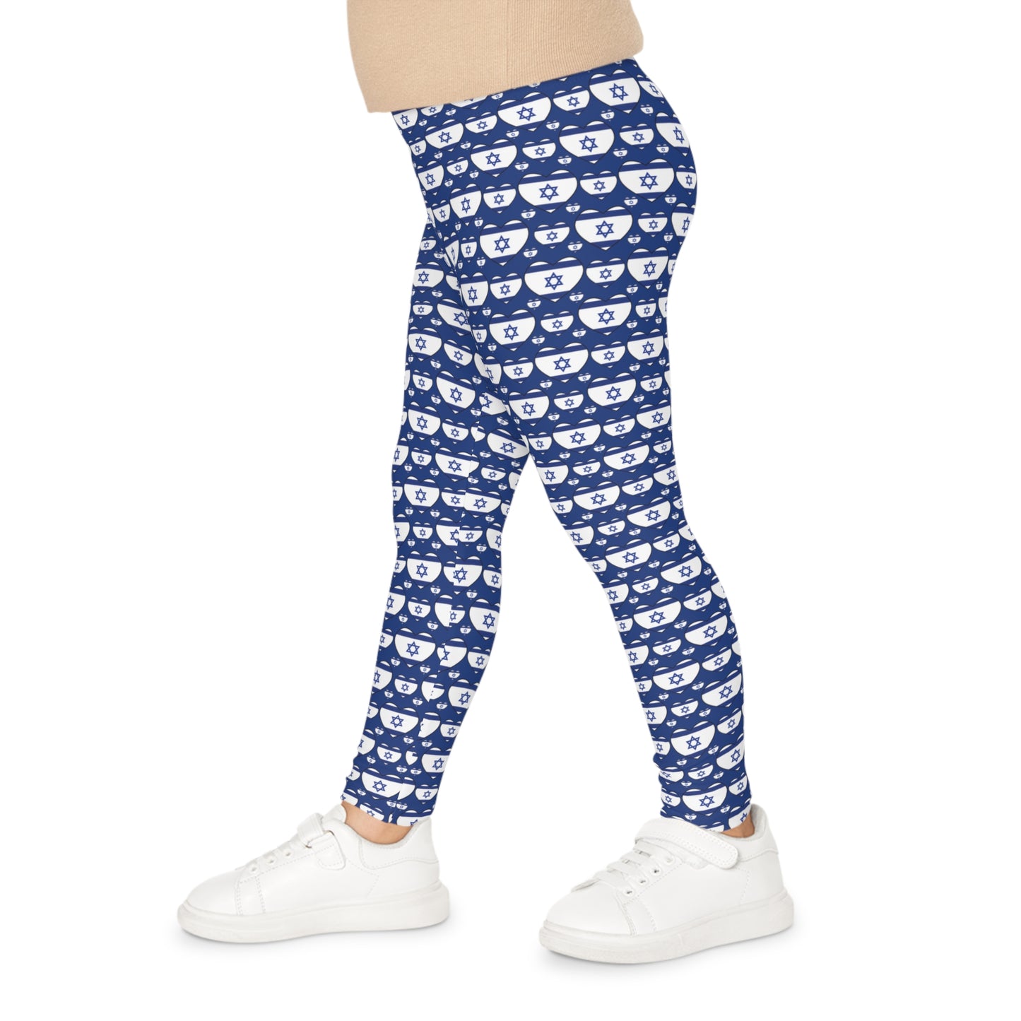 Israel Triple Heart Flag Pattern on Blue Kids Leggings