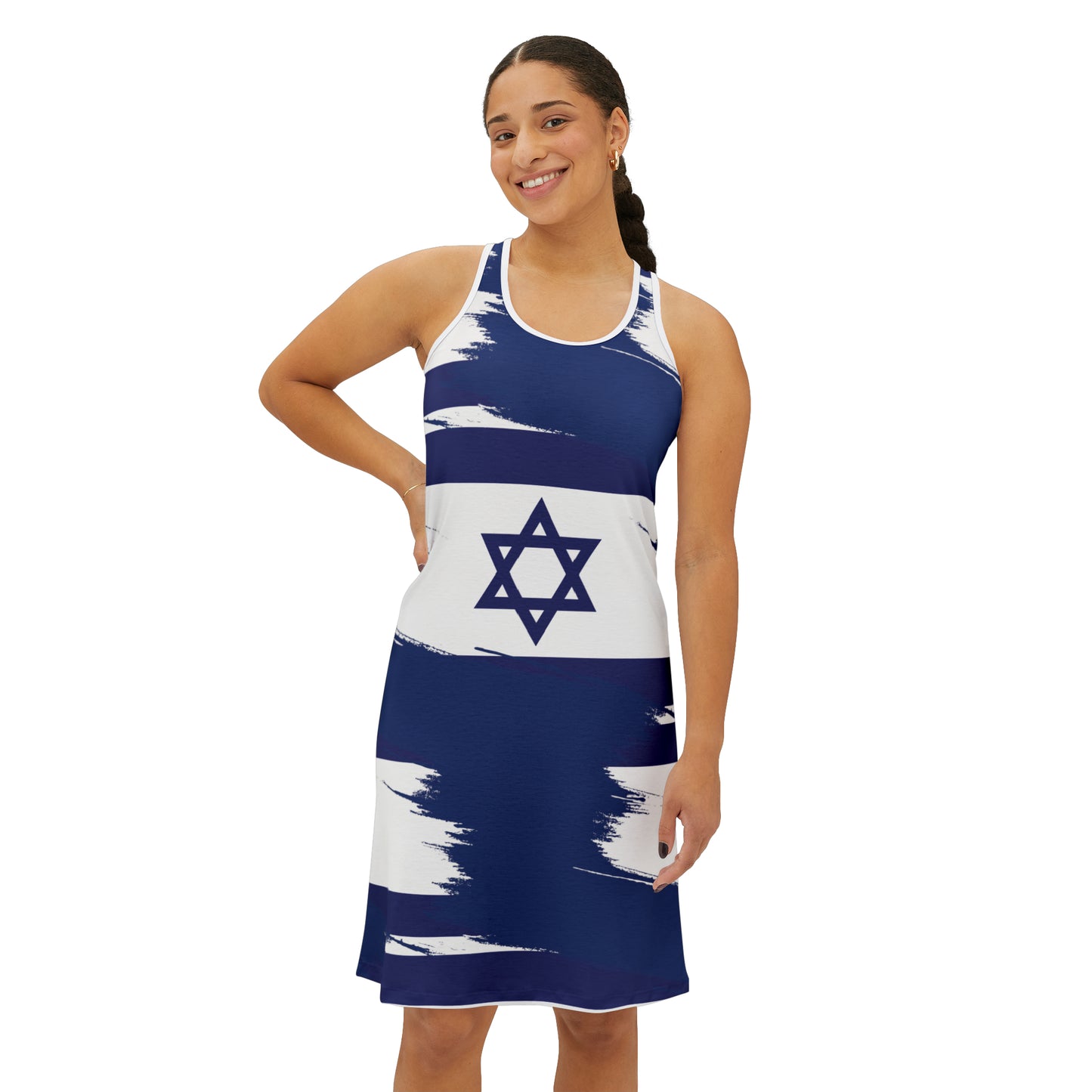 Ilay Larger Israel Flag Large Patten on Blue Women's Racerback Dress