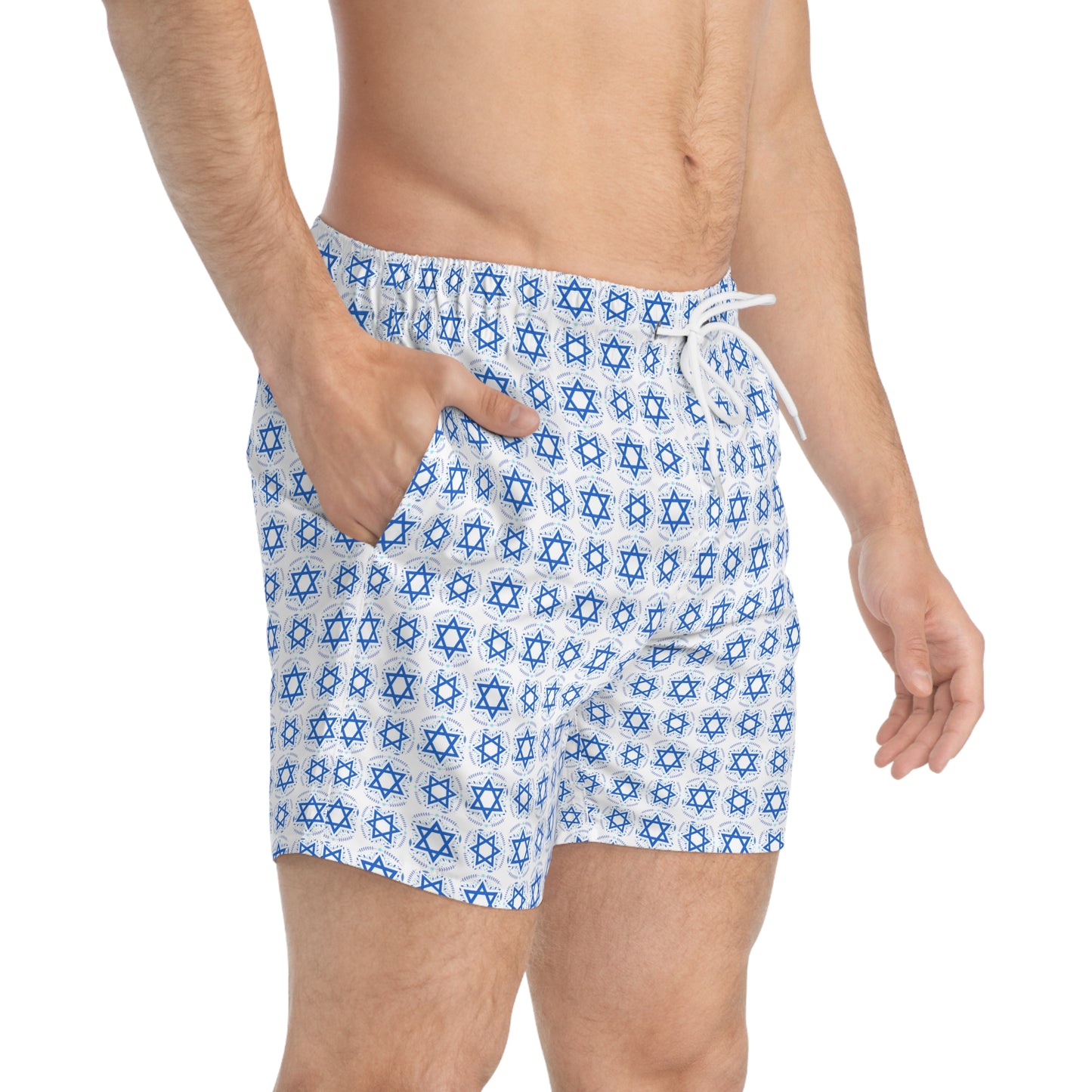 Yechiel White Star Swim Trunks