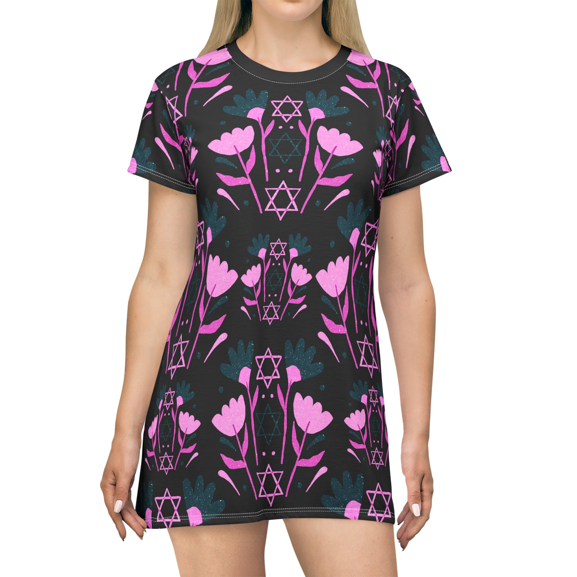 pink and black t shirt dress Erica Pink on Black T-Shirt Dress Olam Tova