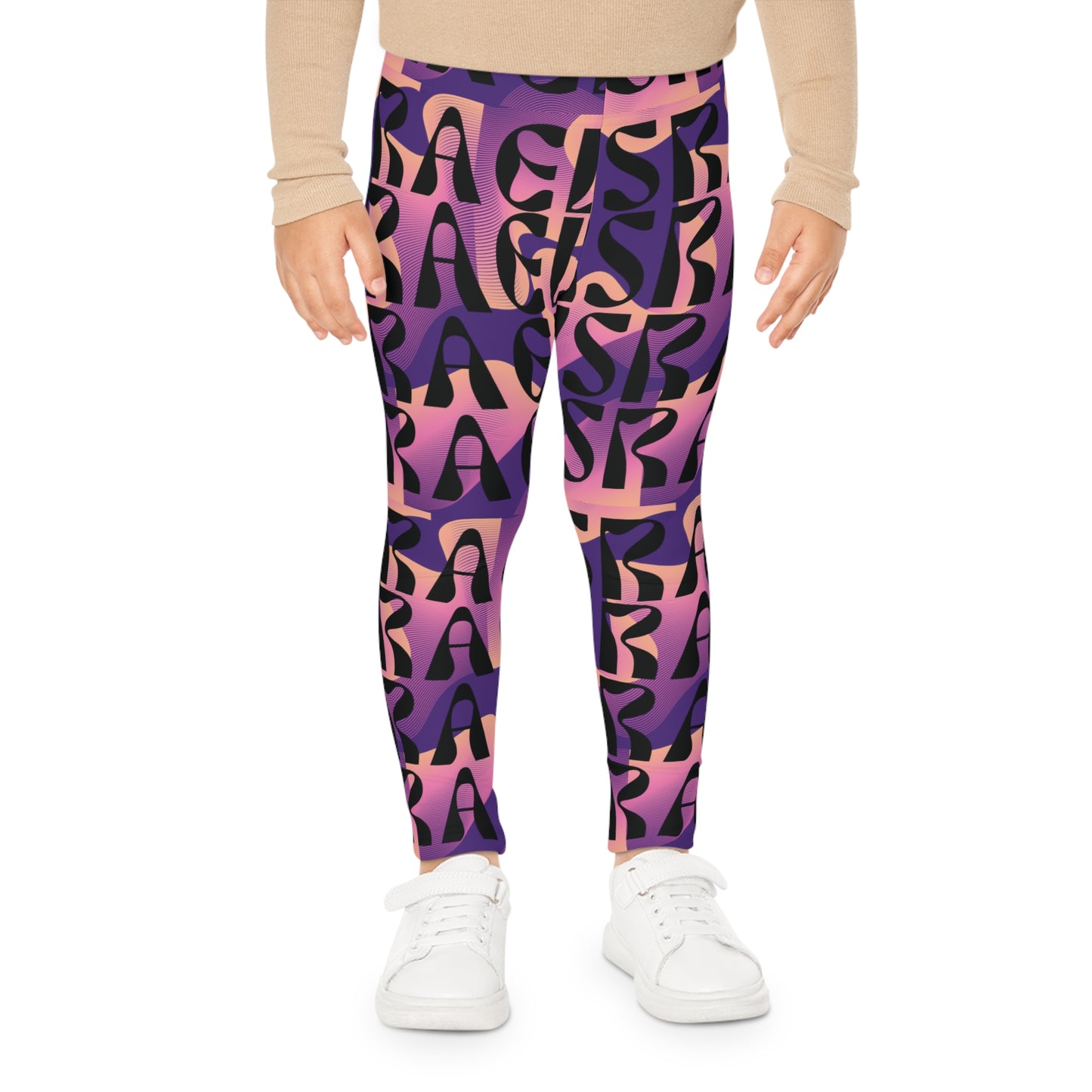 Flow & Squiggle Israel Pink & Coral on Purple Kids Leggings