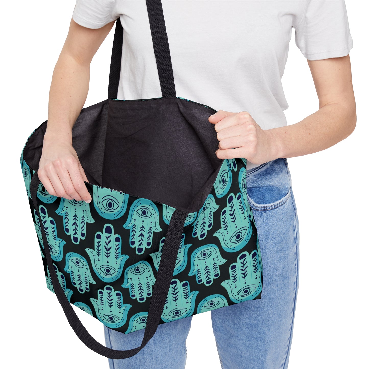 Hannah Bright Turquoise Hamsa Pattern Weekender Tote Bag