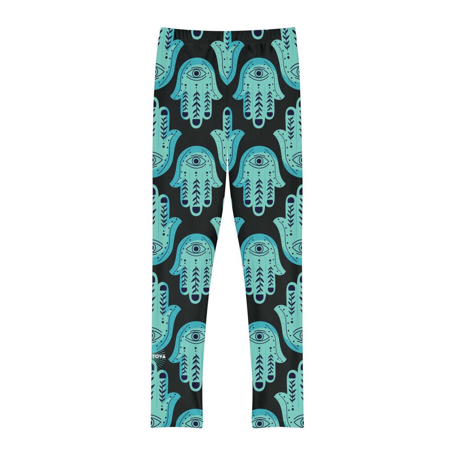 Hannah Bright Turquoise Hamsa Pattern Youth Full-Length Leggings