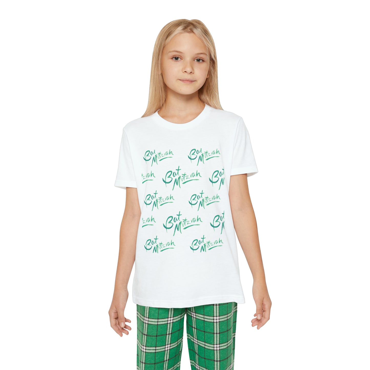 Batya Green Bat Mitzvah Pattern Youth Short Sleeve Outfit Set