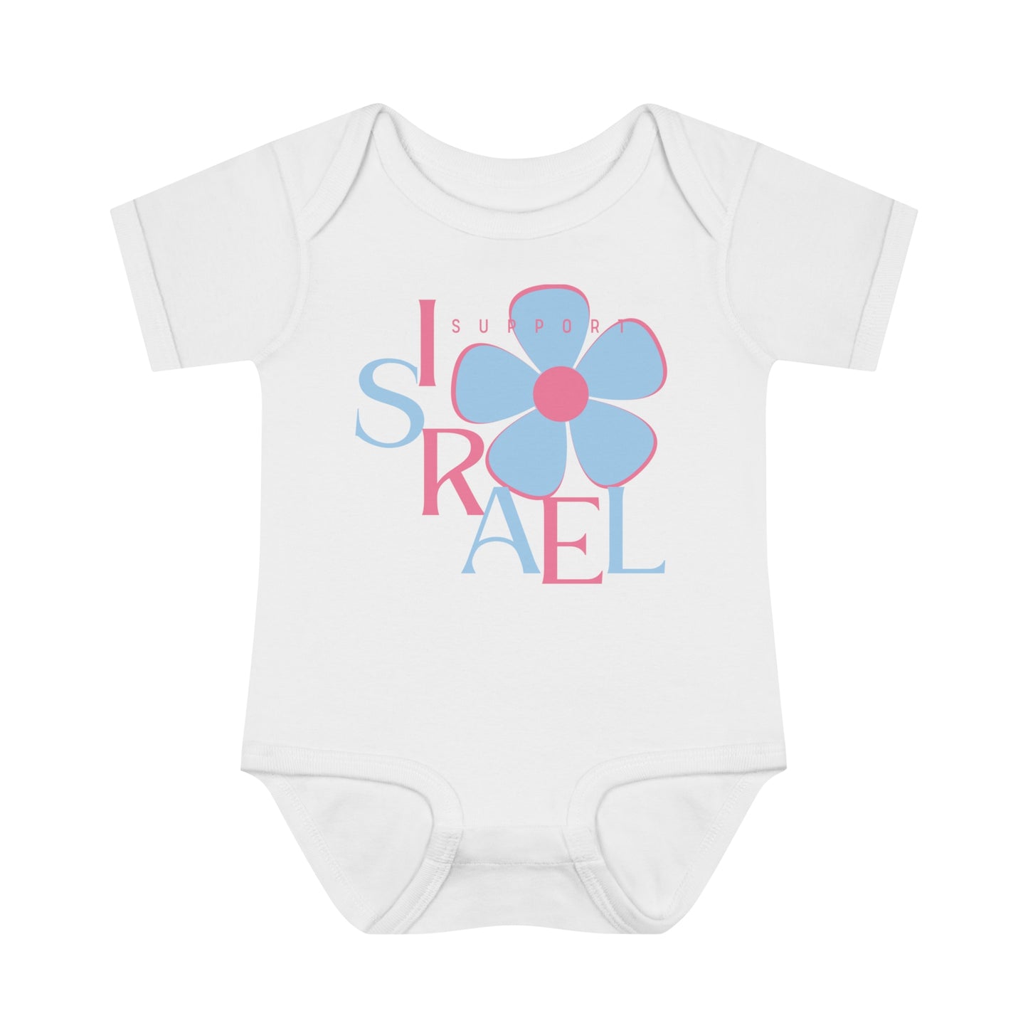 Isa Pink & Blue Support Israel Flower Infant Baby Rib Bodysuit