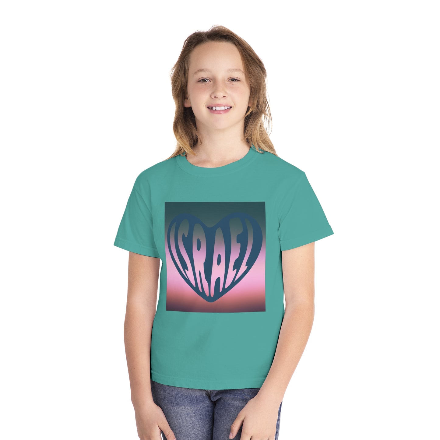 Joseph Israel Heart Forrest Green & Pale Pink Square Youth Midweight Tee