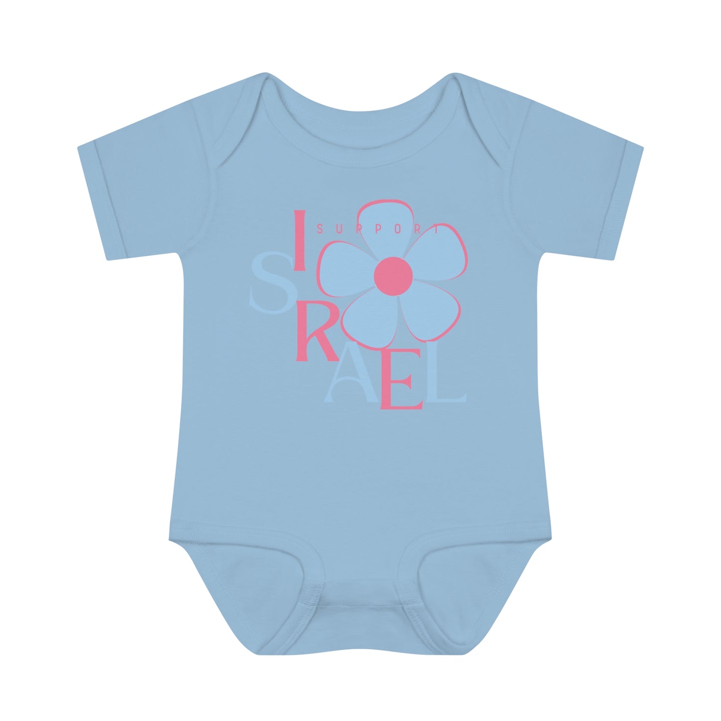 Isa Pink & Blue Support Israel Flower Infant Baby Rib Bodysuit