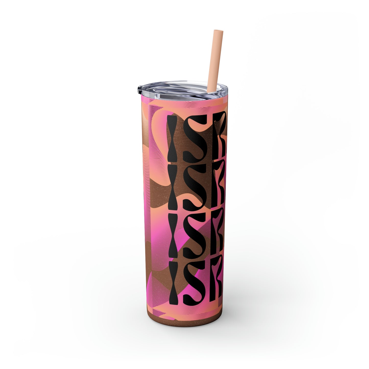 Flow & Squiggle Israel Pink & Coral Skinny Tumbler with Straw, 20oz