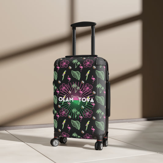 Tropical Pattern on Black Suitcase