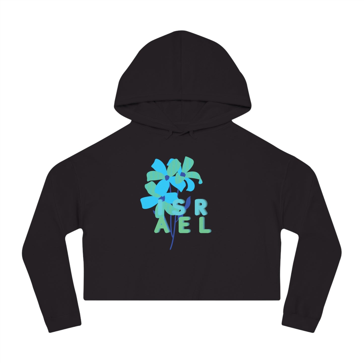 Blue Israel Flower Women’s Cropped Hooded Sweatshirt