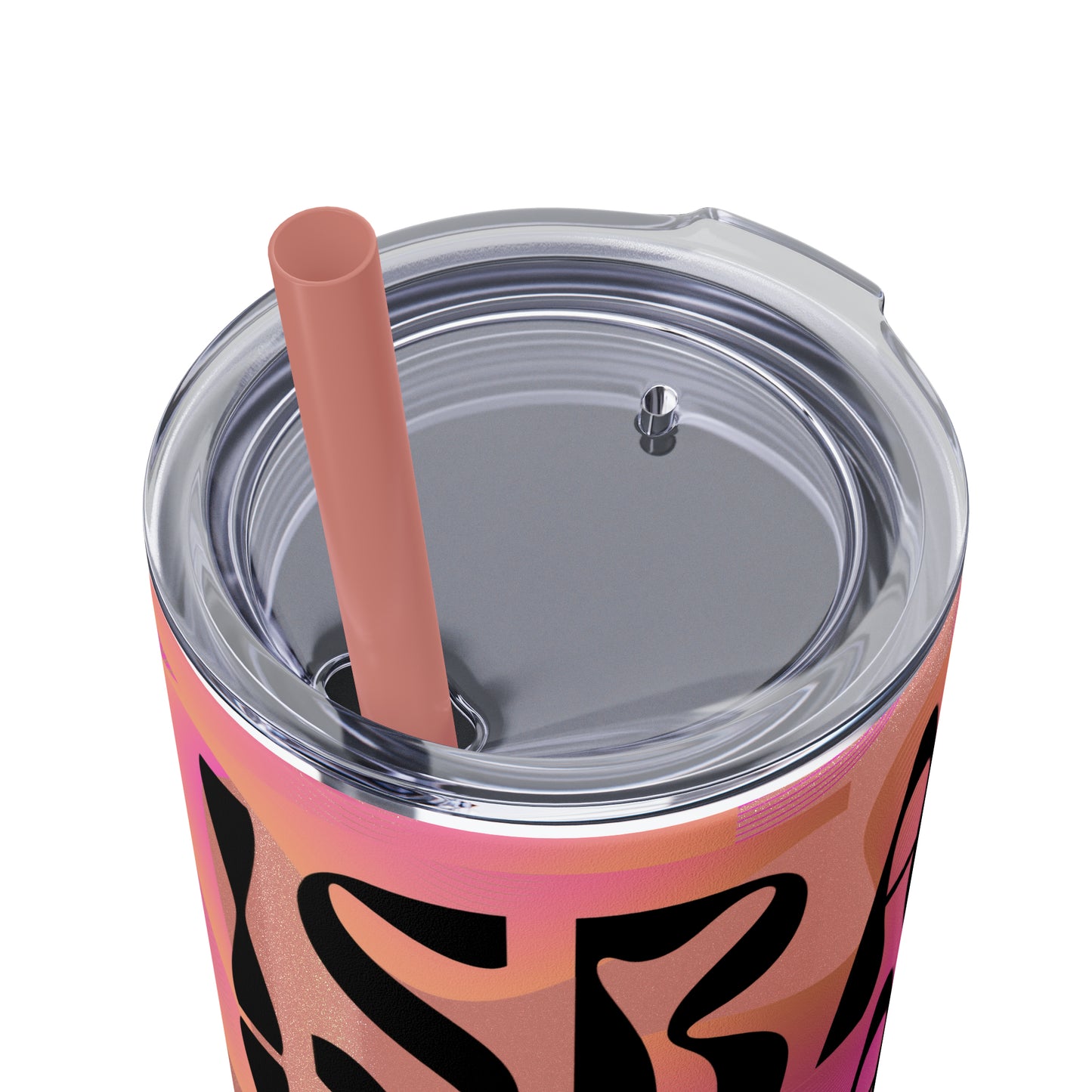 Flow & Squiggle Israel Pink & Coral Skinny Tumbler with Straw, 20oz