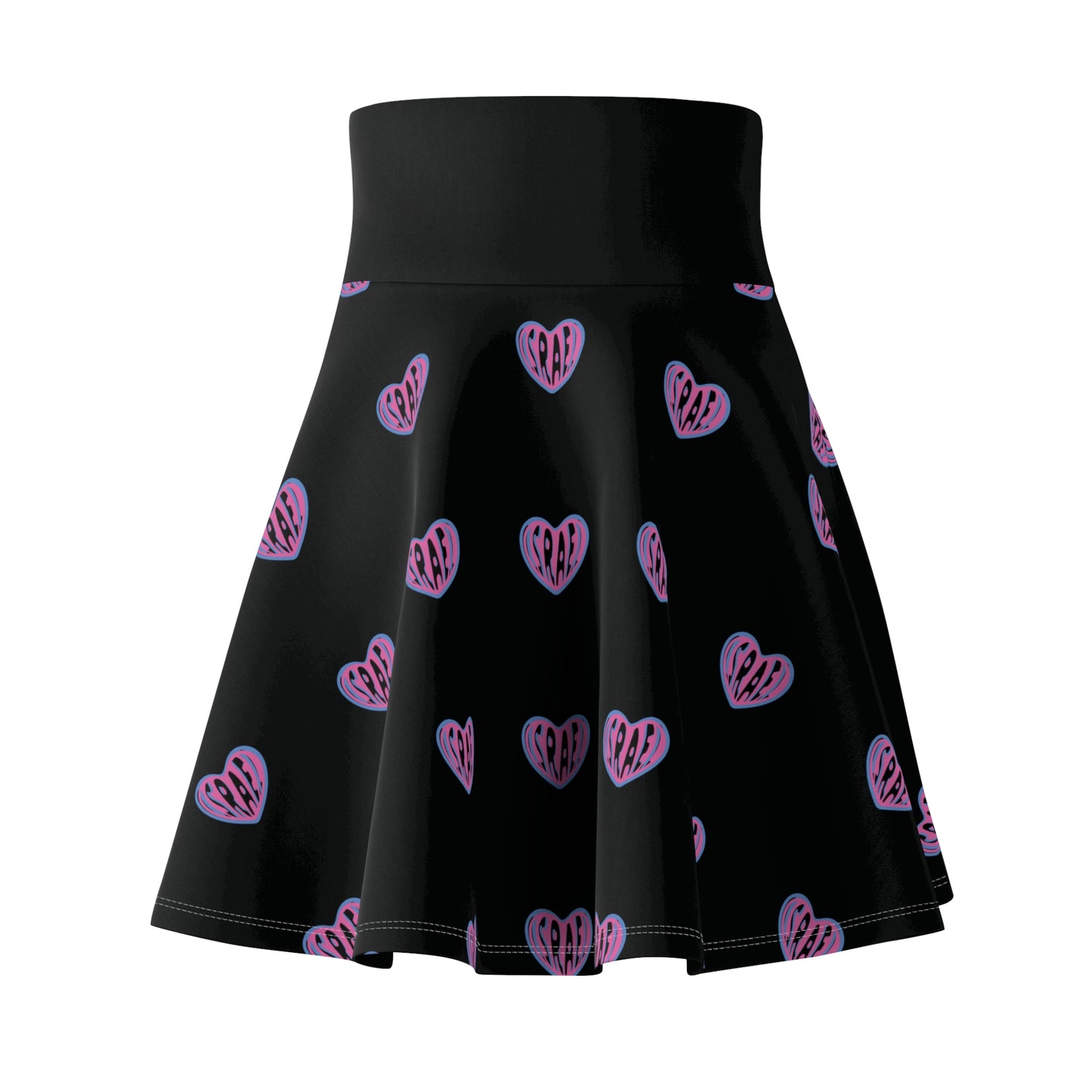 Ilana Pink & Blue Israel Heart on Black Women's Skater Skirt