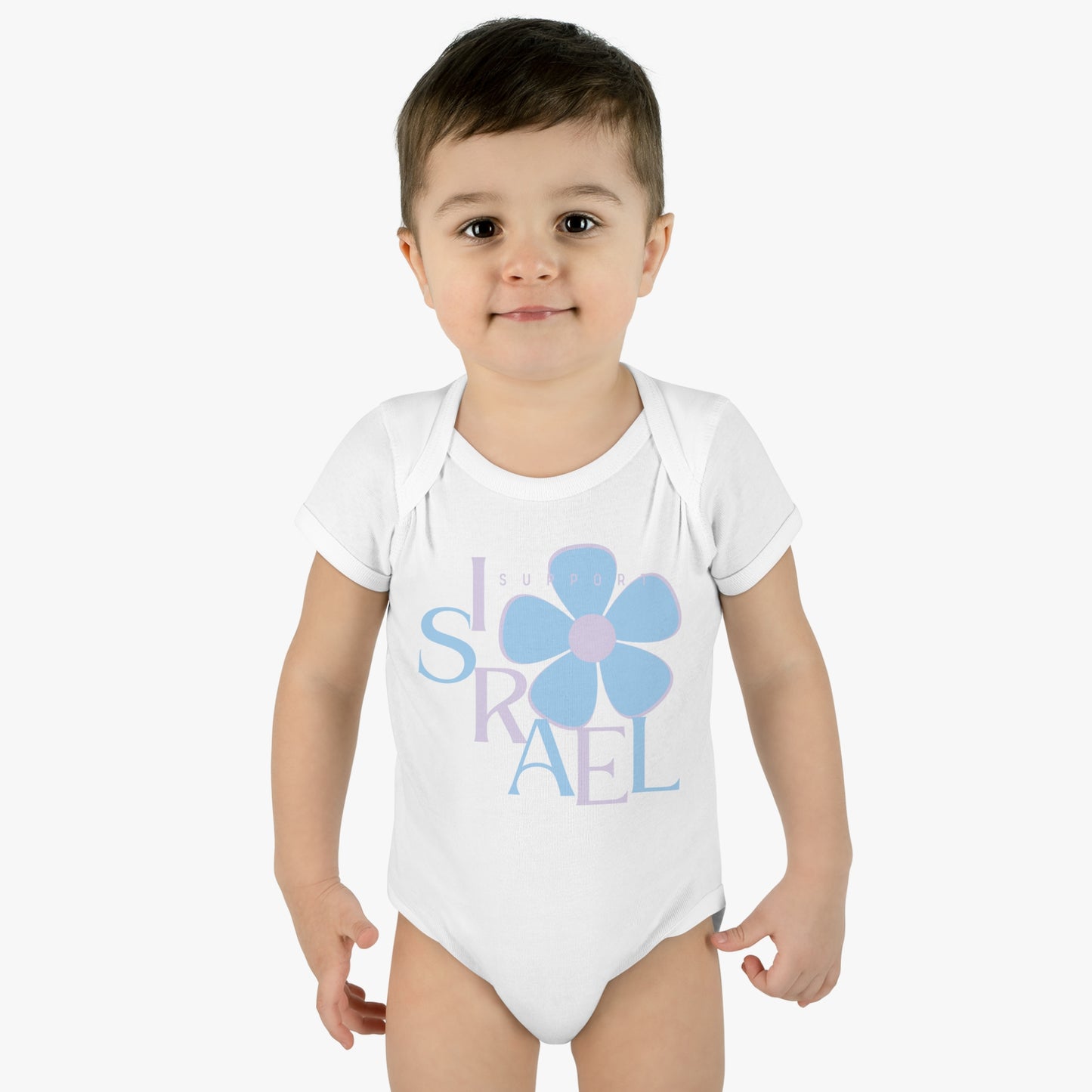 Isa Lilac & Blue Support Israel Flower Infant Baby Rib Bodysuit