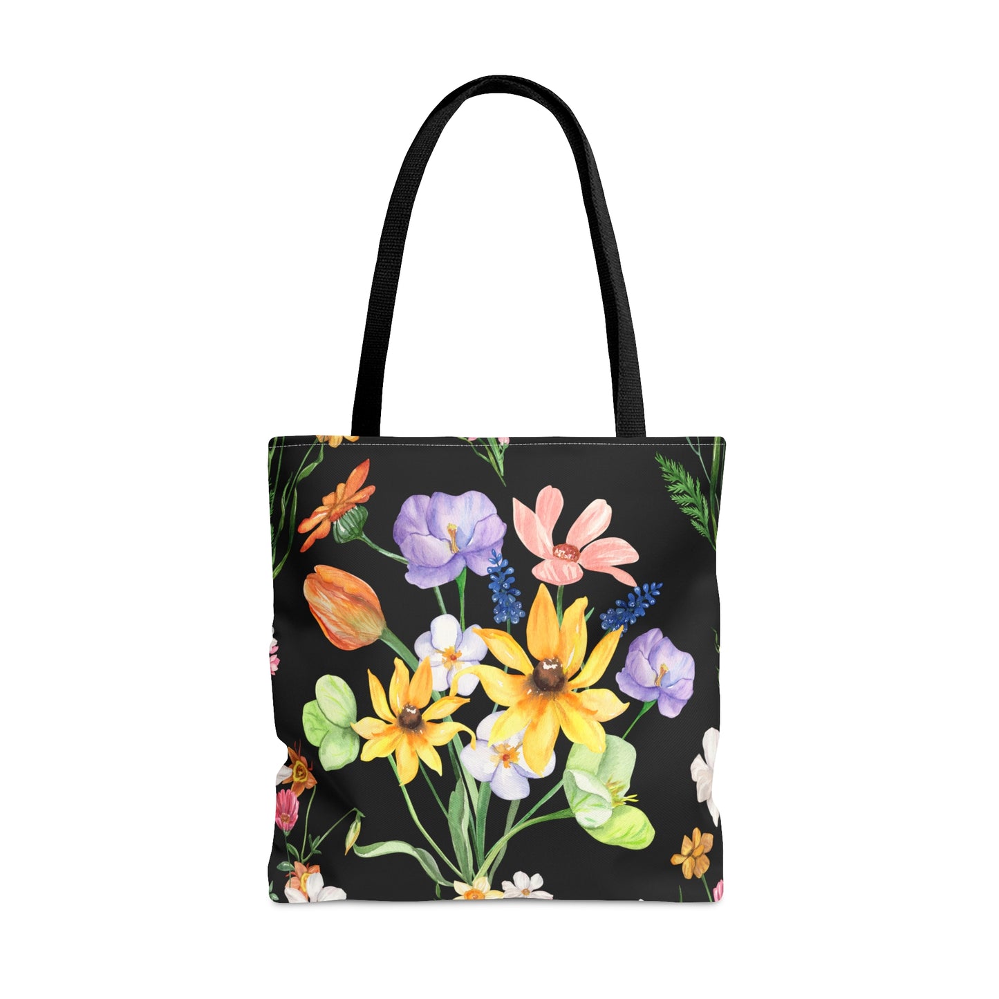 Yvonne Floral Pattern on Black Tote Bag