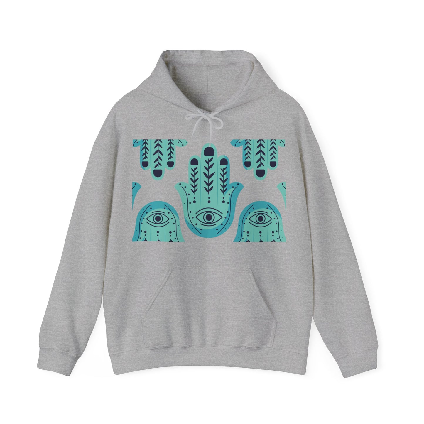 Hannah Bright Turquoise Hamsa Design Unisex Heavy Blend™ Hooded Sweatshirt