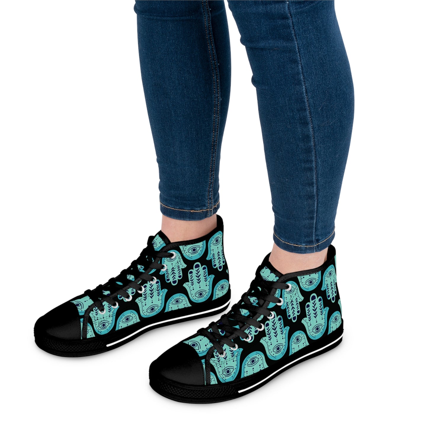 Hannah Bright Turquoise Hamsa Pattern Women's High Top Sneakers