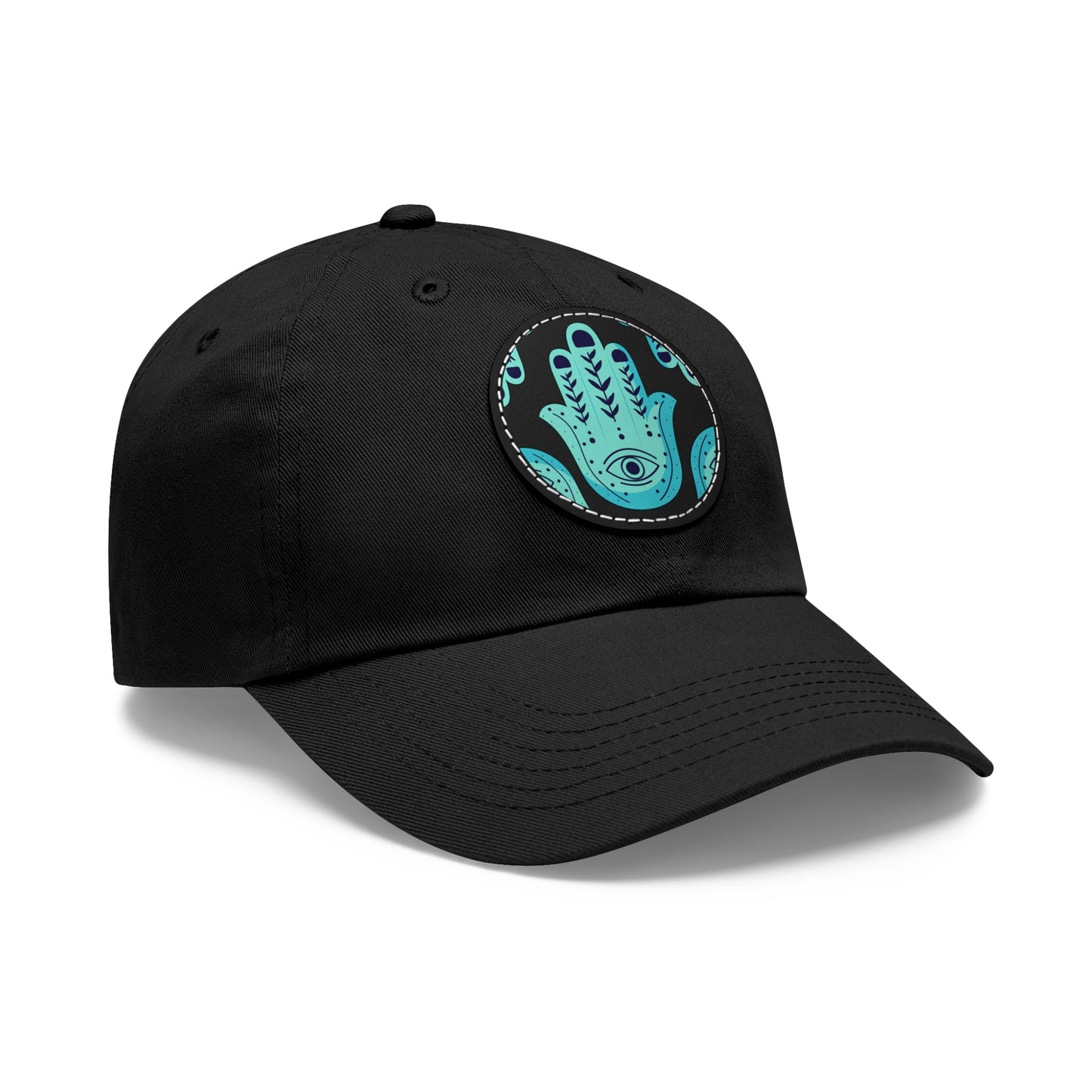 Hannah Bright Turquoise Hamsa Pattern Dad Hat with Leather Patch