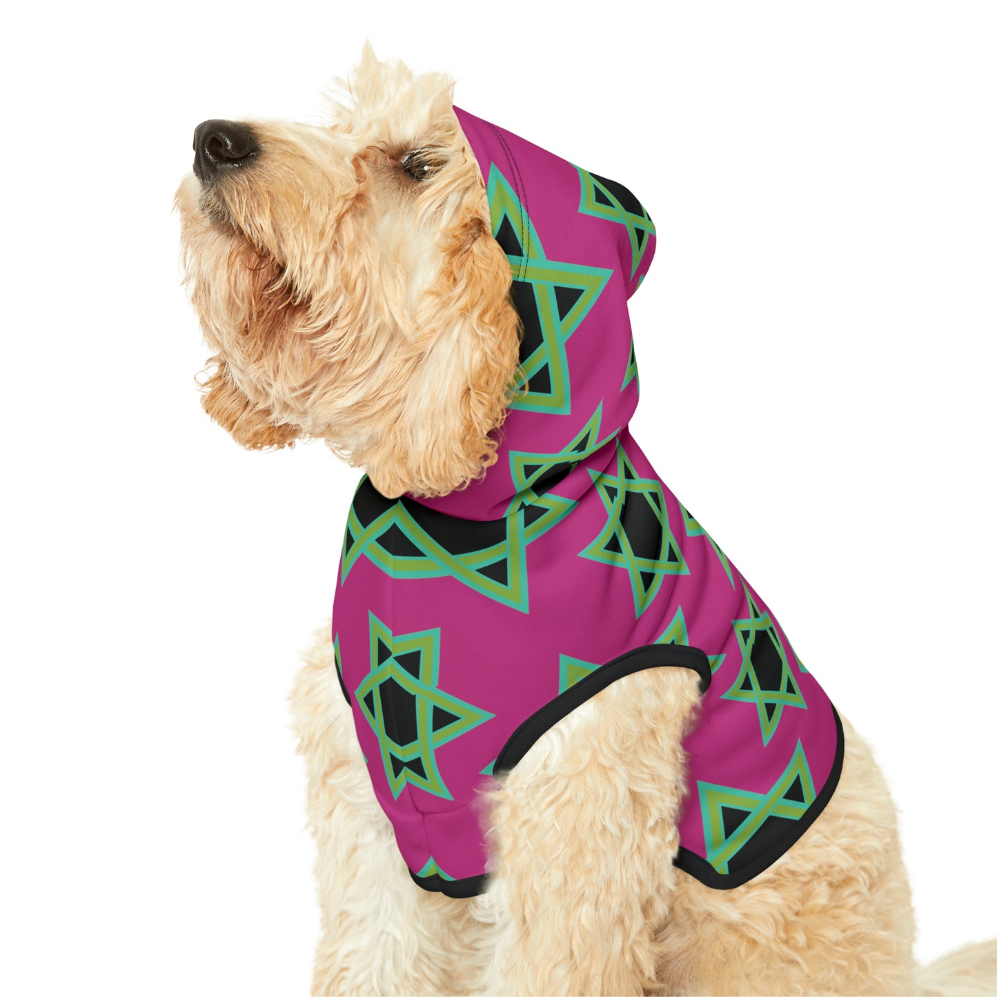 Magan Green David Pattern on Hot Pink Pet Hoodie