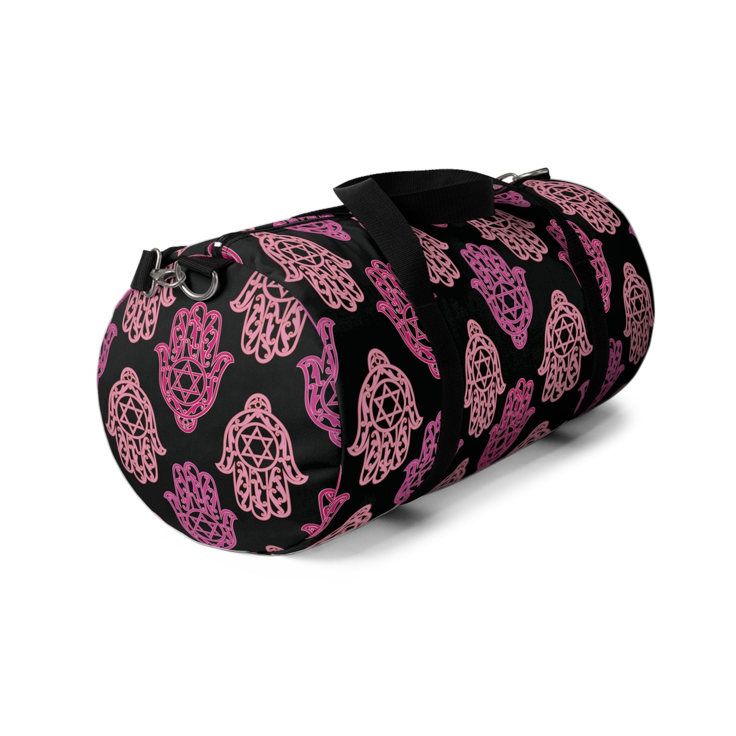 Hadar Pinks Hamsa Pattern on Black Duffel Bag