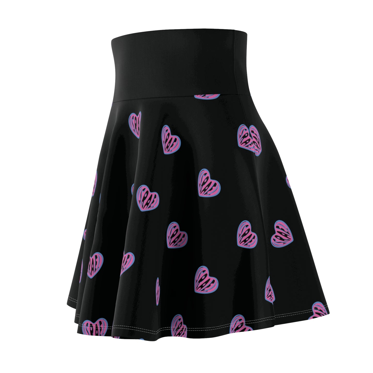 Ilana Pink & Blue Israel Heart on Black Women's Skater Skirt