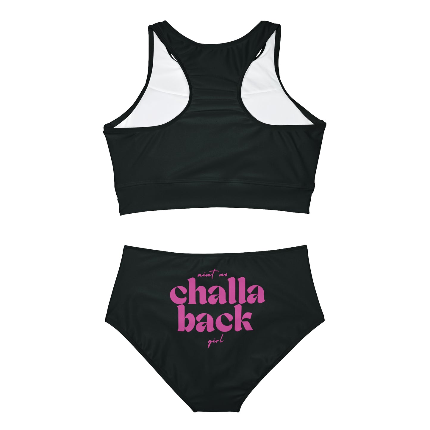 Aint No Challa Back Girl Hot Pink on Black Sporty Bikini Set