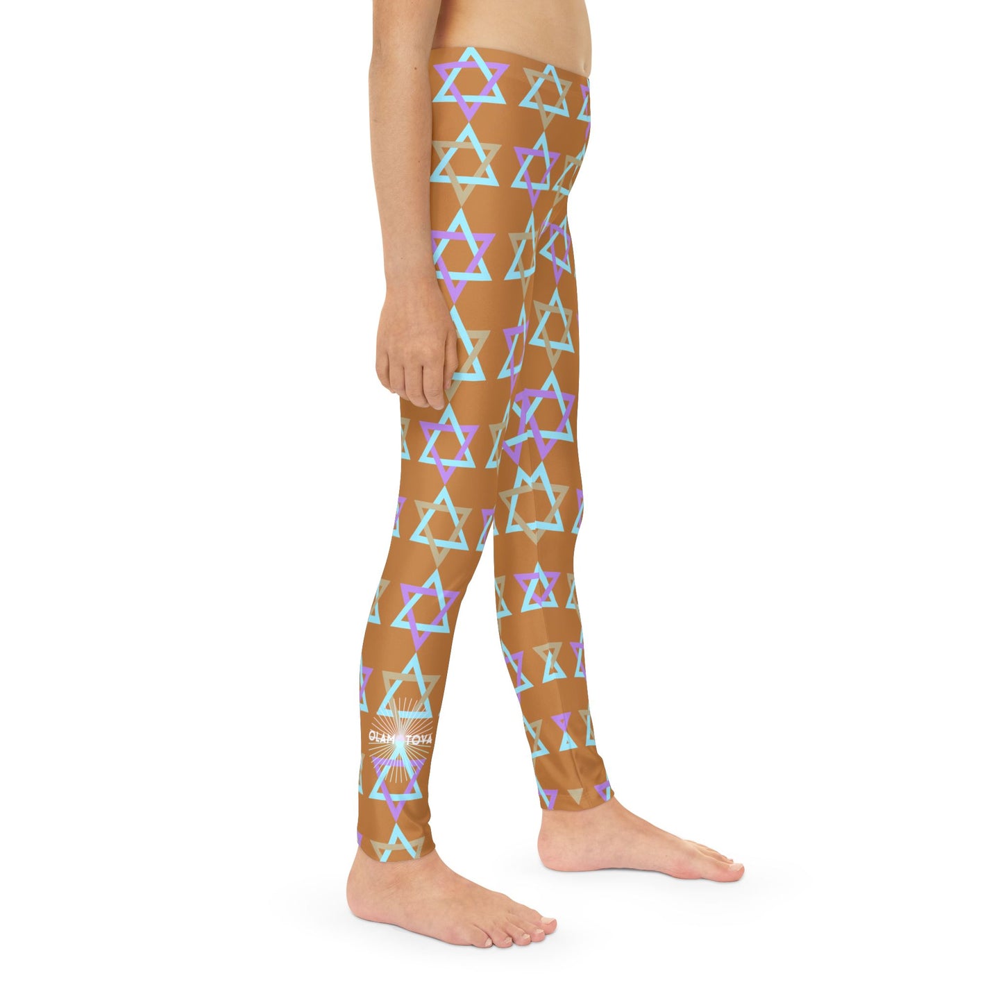 David Beige, Purple, & Blue Magan David Pattern Youth Full-Length Leggings