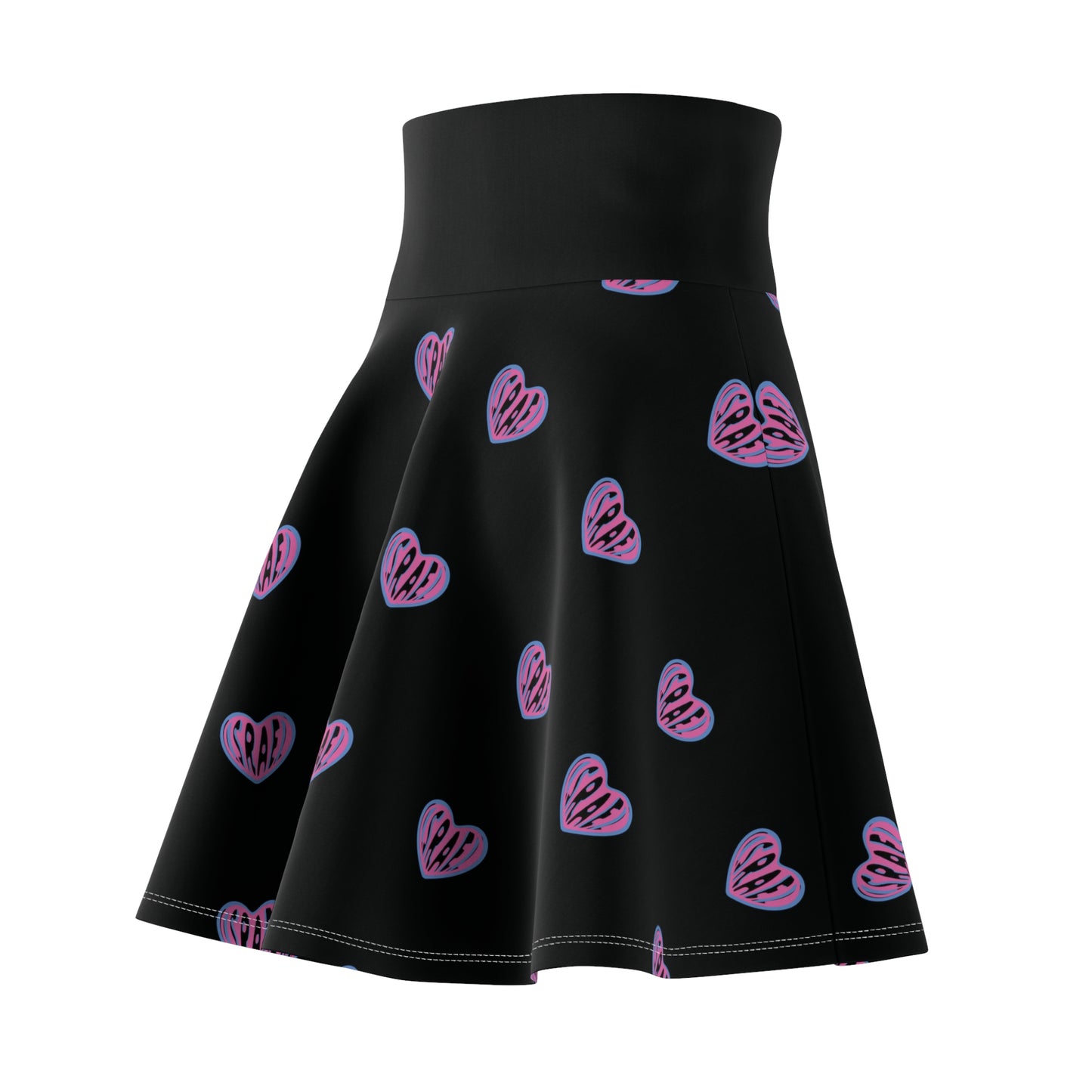 Ilana Pink & Blue Israel Heart on Black Women's Skater Skirt