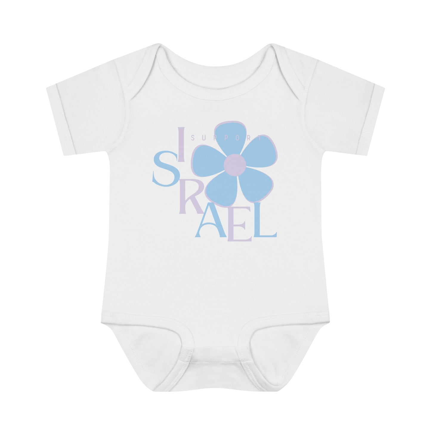 Isa Lilac & Blue Support Israel Flower Infant Baby Rib Bodysuit