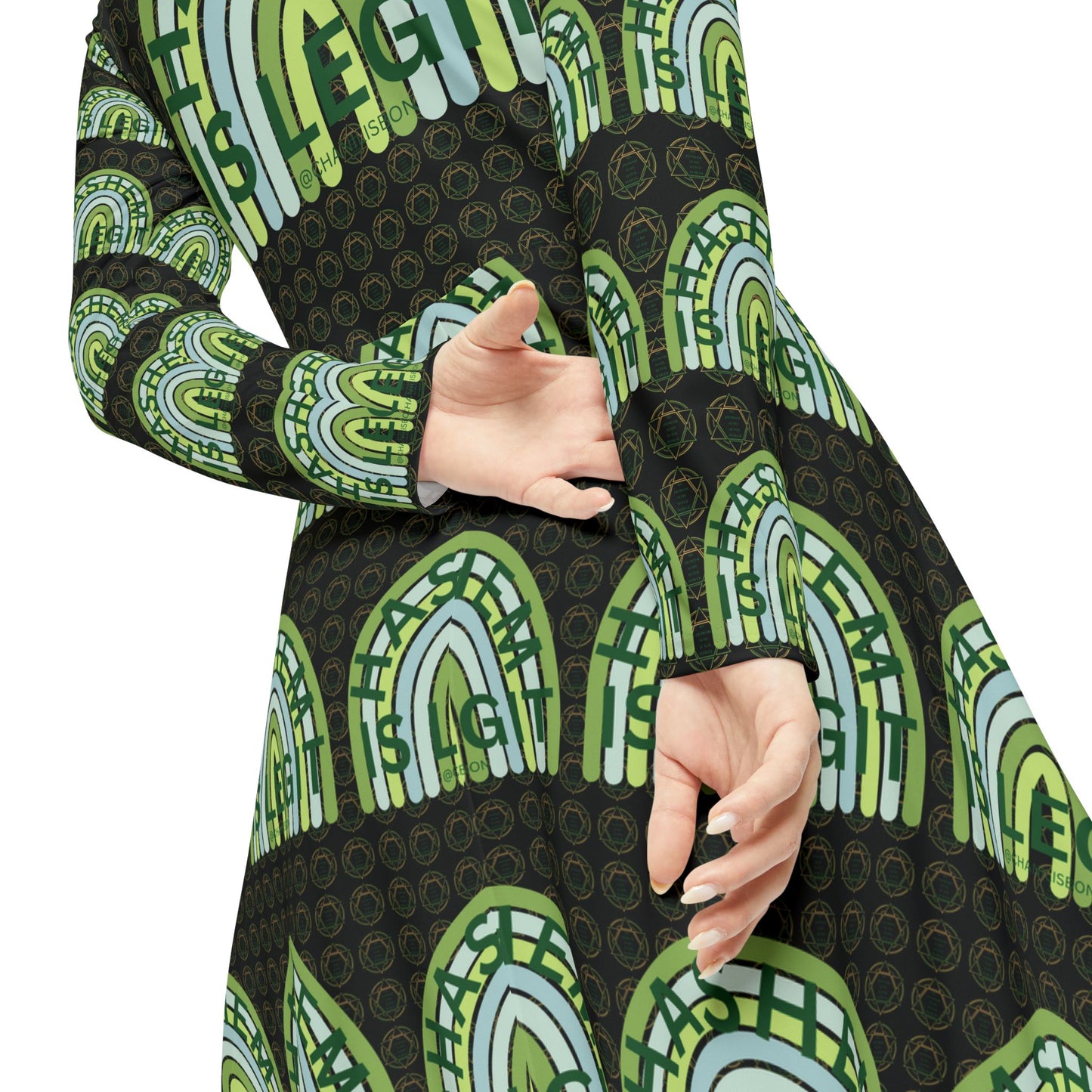 Hashem is Legit & Zionist Superhero Green Women's Long Sleeve Dance Dress