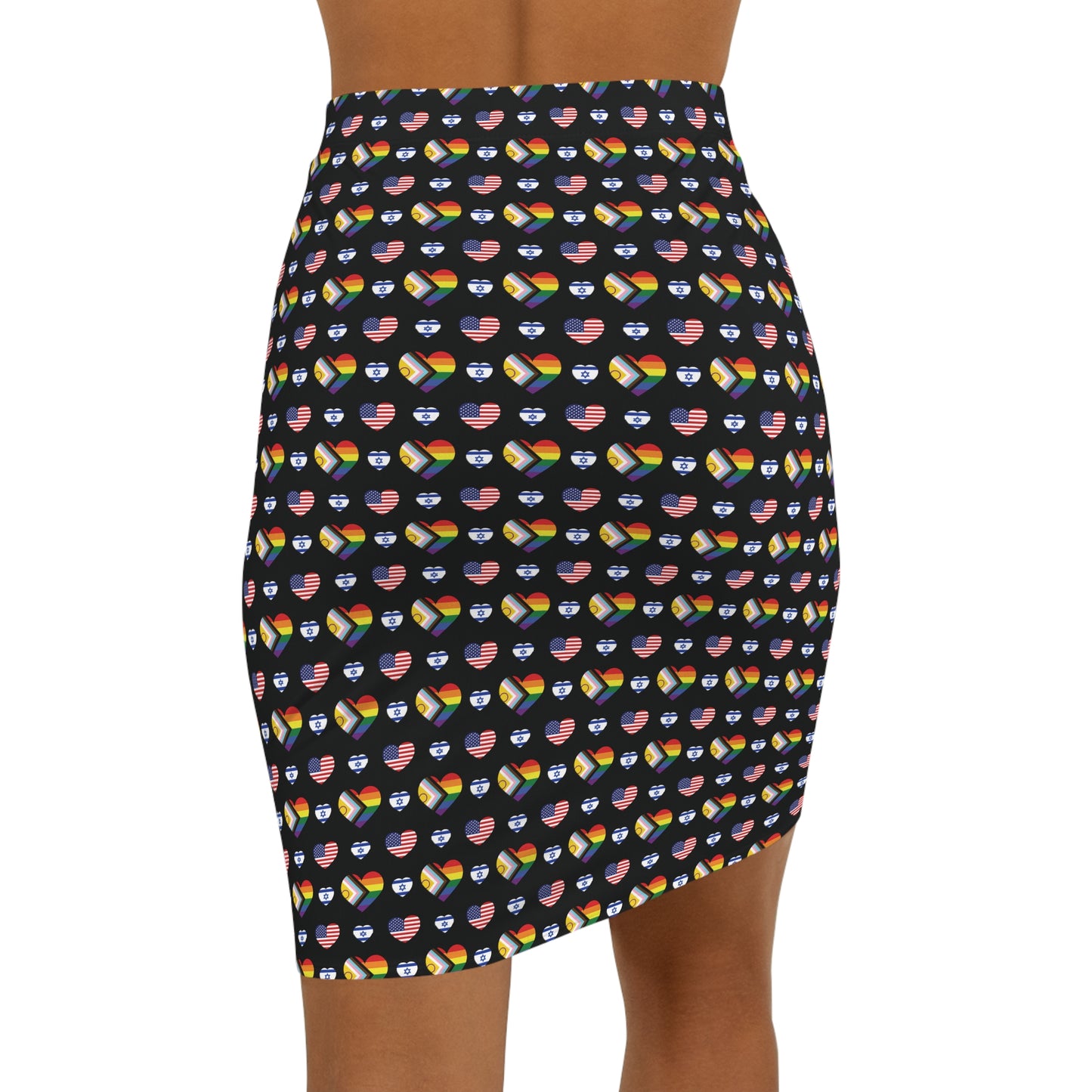 LGBTQIA, USA, ISRAEL PRIDE Pattern Mid-Waist Pencil Skirt