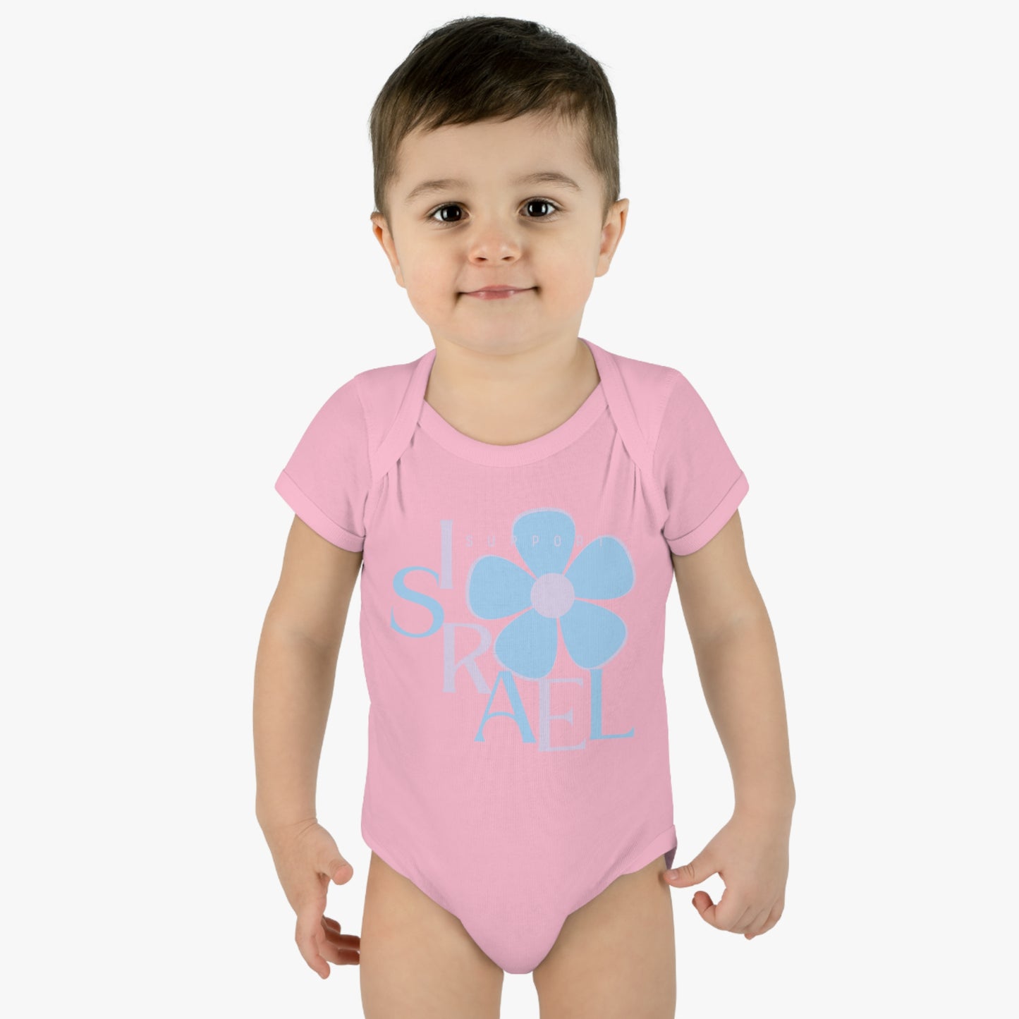 Isa Lilac & Blue Support Israel Flower Infant Baby Rib Bodysuit