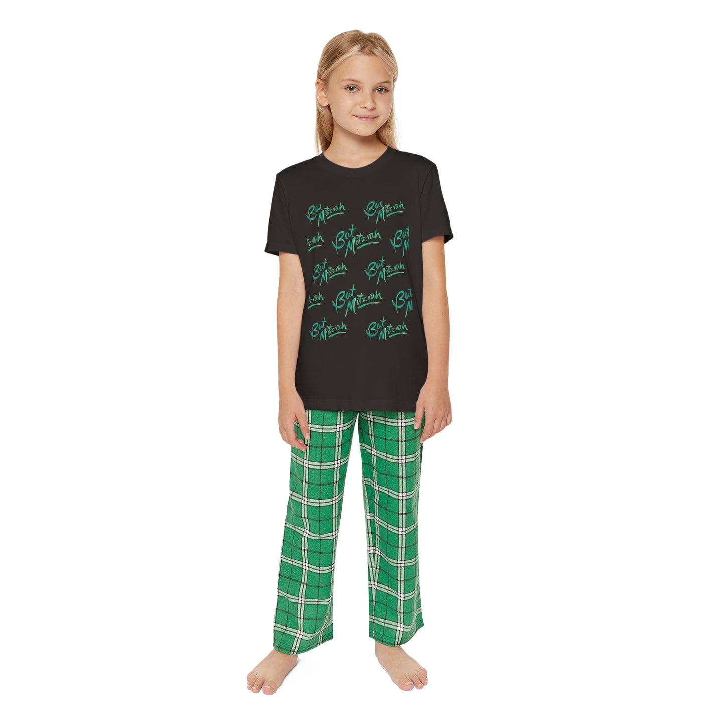 Batya Green Bat Mitzvah Pattern Youth Short Sleeve Outfit Set