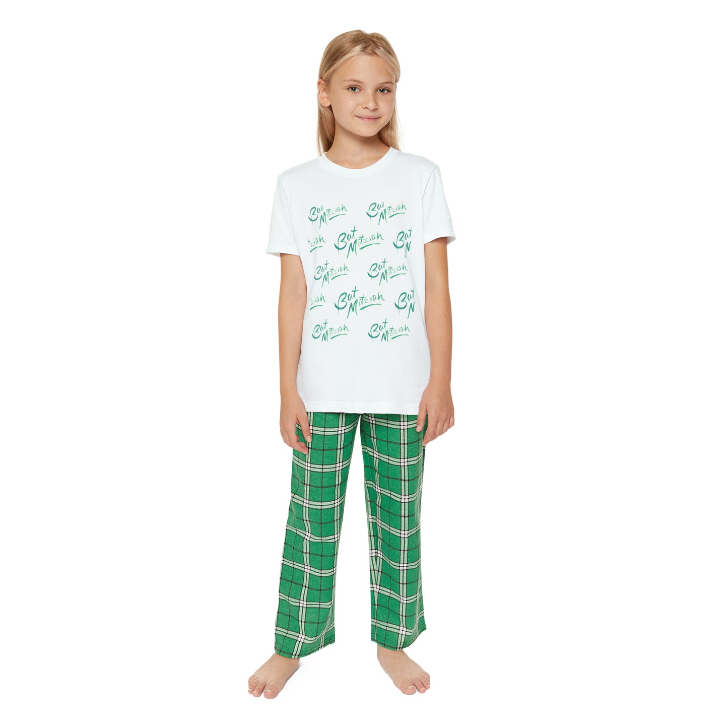 Batya Green Bat Mitzvah Pattern Youth Short Sleeve Outfit Set