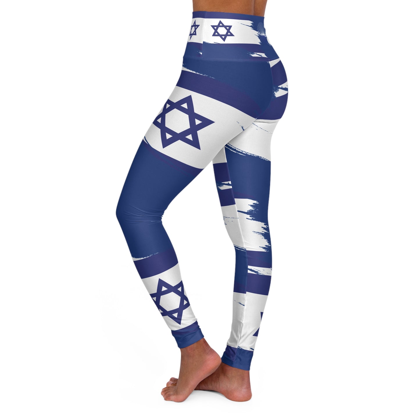 Ilay Larger Israel Flag Pattern on Navy Blue B High Waisted Yoga Leggings