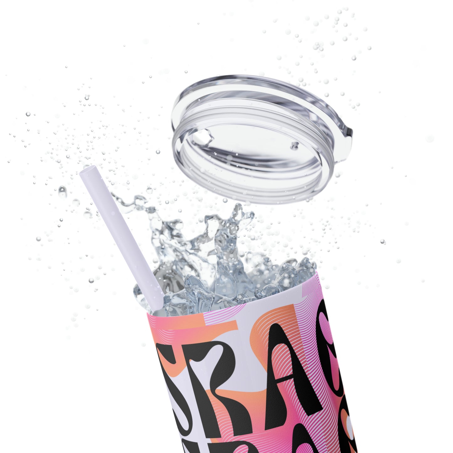 Flow & Squiggle Israel Pink & Coral Skinny Tumbler with Straw, 20oz